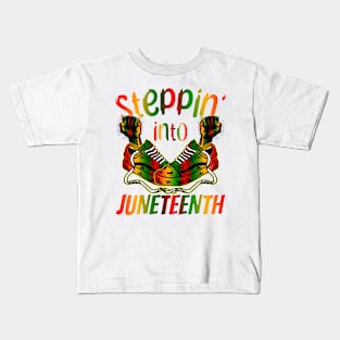 Stepping Into Juneteenth Afro Woman Black Girls Sneakers Men Kids T-Shirt